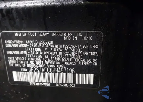 2017 Subaru Forester 2.5I Premium from USA, damaged, VIN JF2SJAEC8HH497196